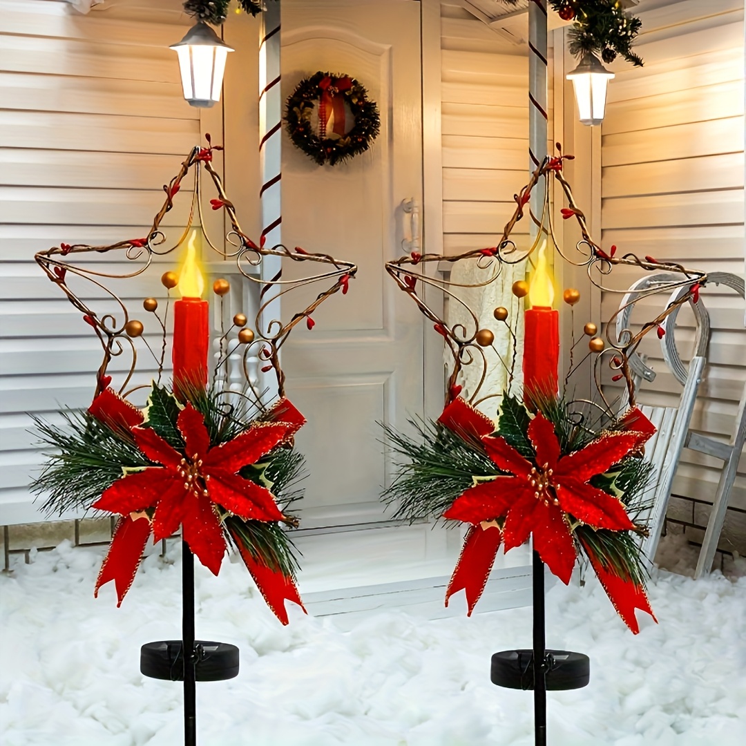 TEMU Outdoor Solar Light Christmas Decorations, Christmas Outdoor Solar Decorative Candles Christmas Lights Fruit Pine Wood Needle Decorative Garden
