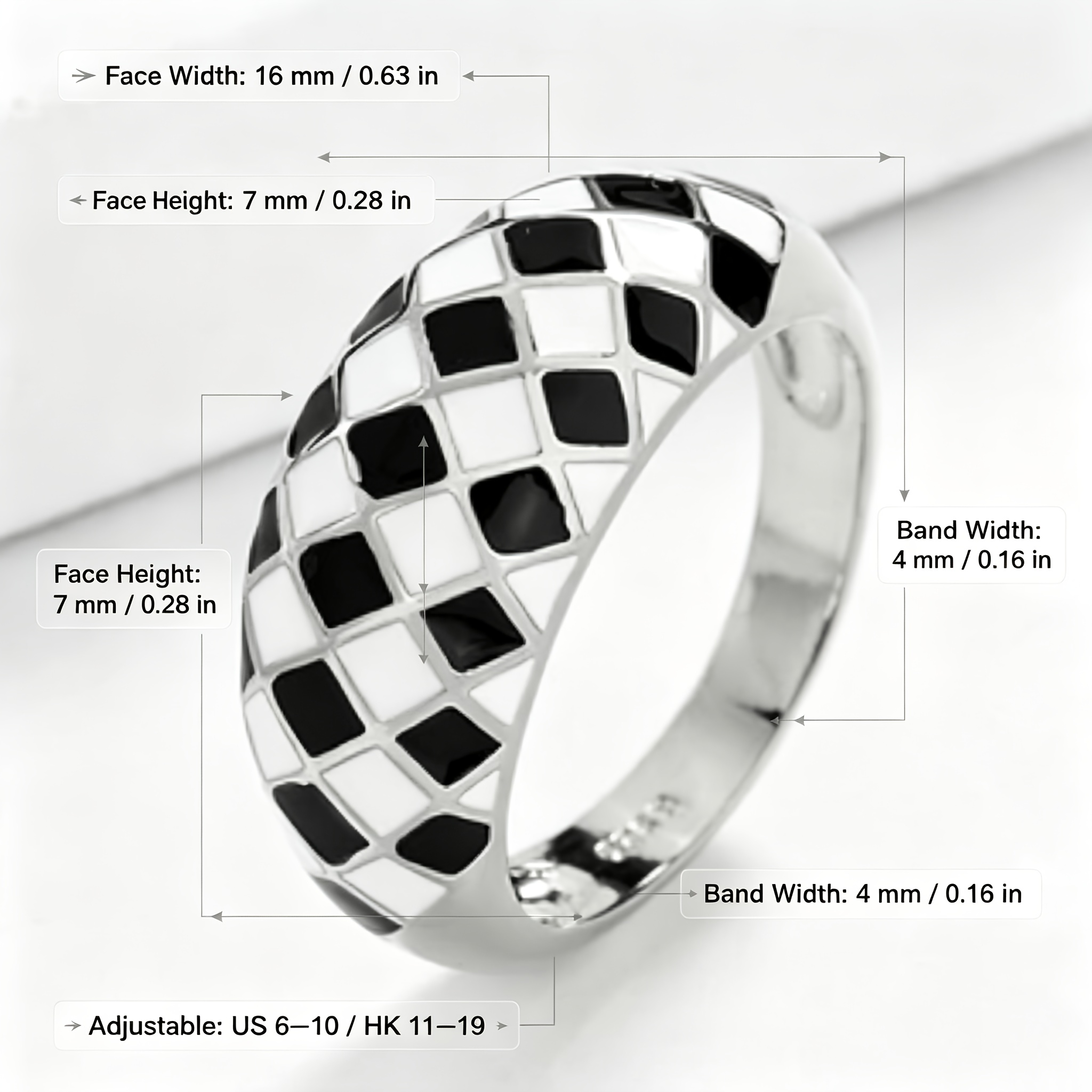 Women's Checkerboard Design Ring, Elegant Fashion Statement