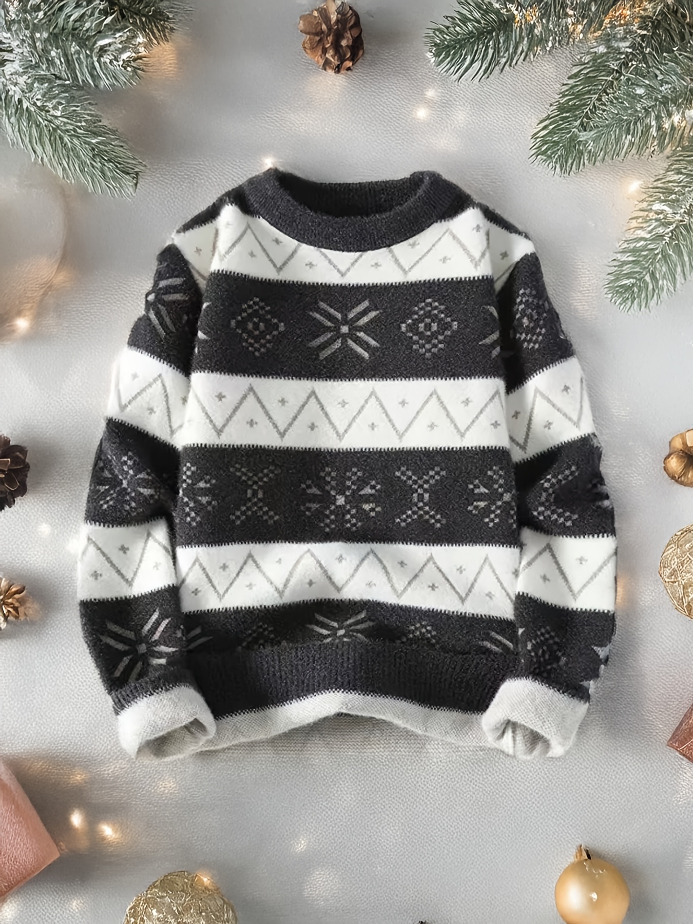 mens christmas black white striped sweater snowflake Temu Australia