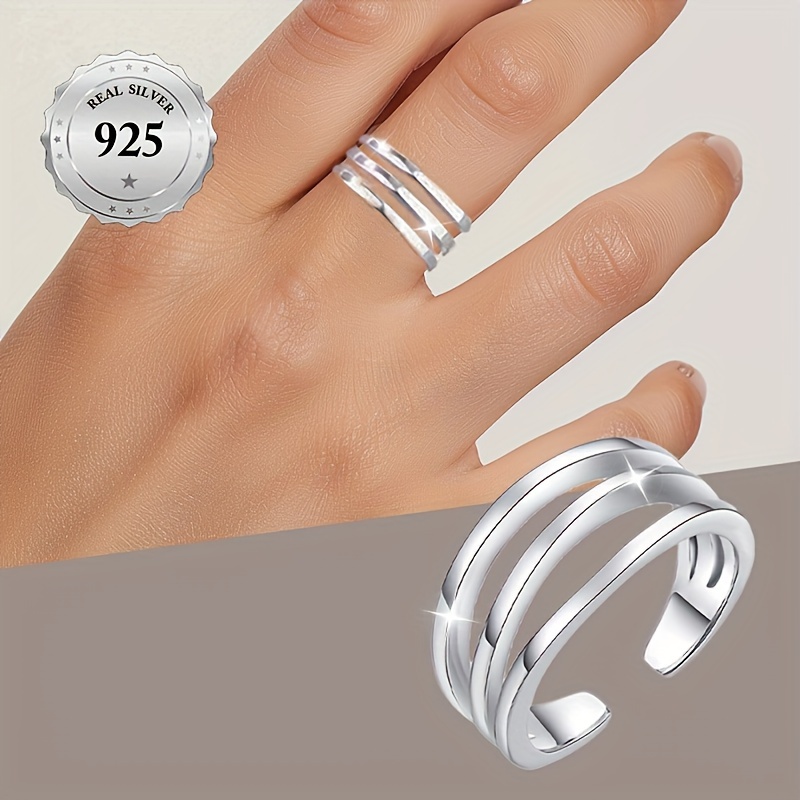 

Elegant Simple 925 Sterling Silver Cuff Ring For Women - Adjustable Open-end Spiral Design, No Plating, Hypoallergenic, Accessory For Party, Christmas, Thanksgiving | Ideal For All