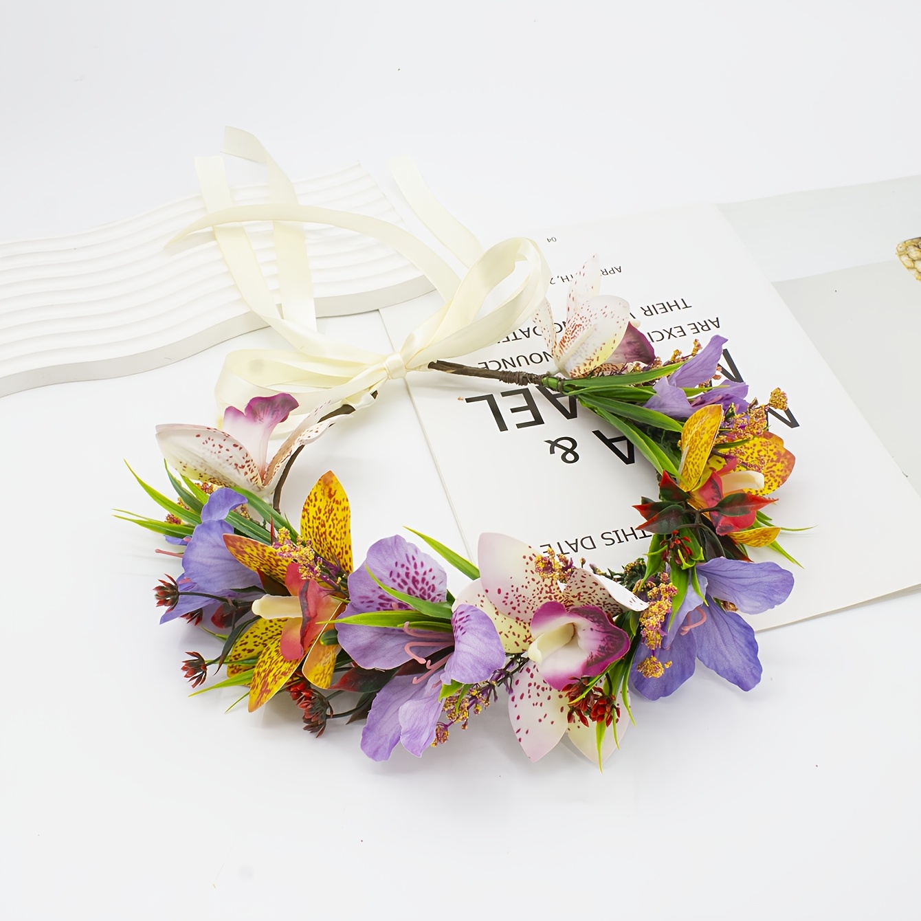 TEMU 1pc Hawaiian Style Party Garland Headband, Adjustable Size, Bohemian Faux Headpiece, Suitable For Spring Summer Outing Vacation Wear, Holidays,