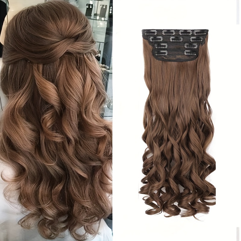 20 inch clip in hair extensions for women 4pcs set long bouncy curly synthetic hairpieces heat resistant hair clip extensions details 0