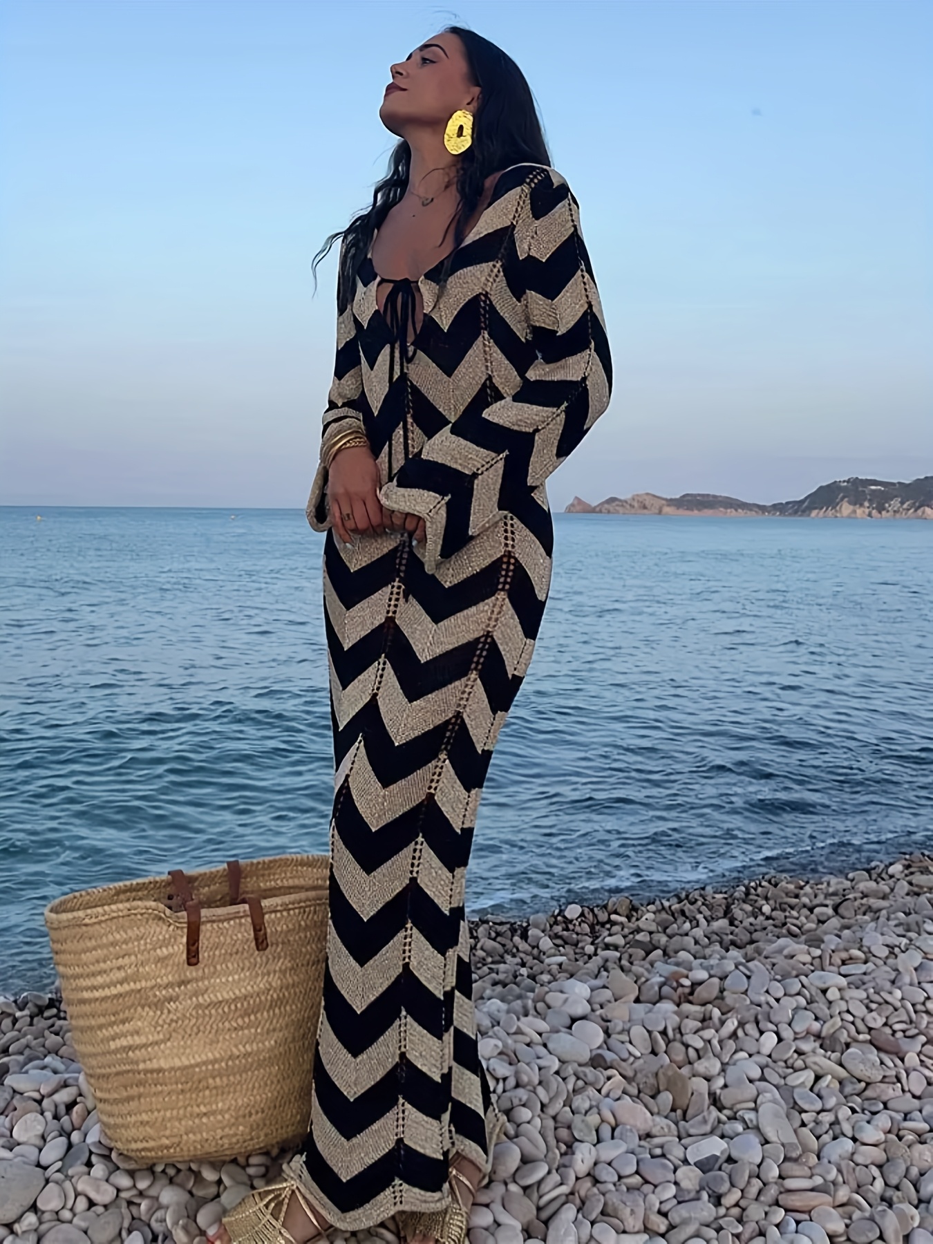 womens beach club dress color block long - Temu Qatar