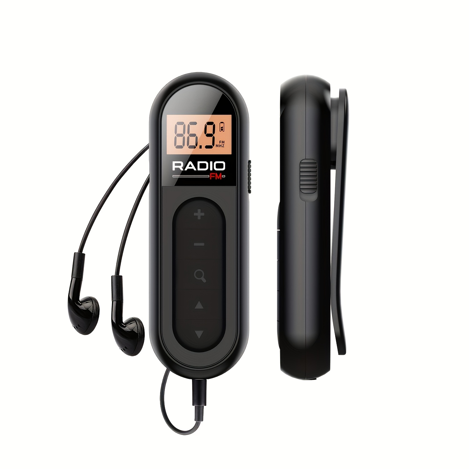 TEMU Mini Portable Fm Radio With Clip- Radio & Earphones - Rechargeable, , Compact For Travel, For Sports, For Events - Compatible For Meetings,