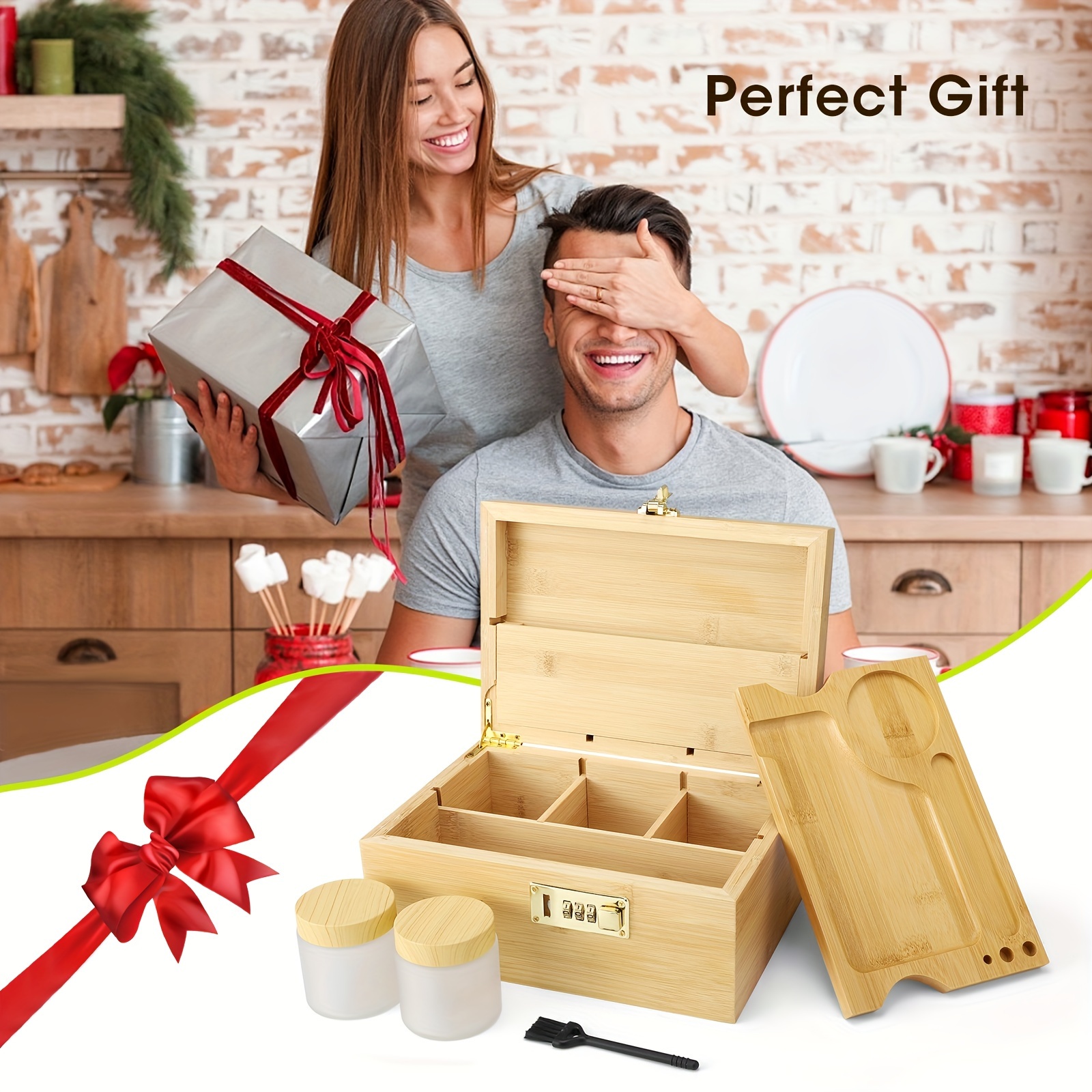 Lockable Bamboo Medicine Storage Box with Jars & Rolling Tray