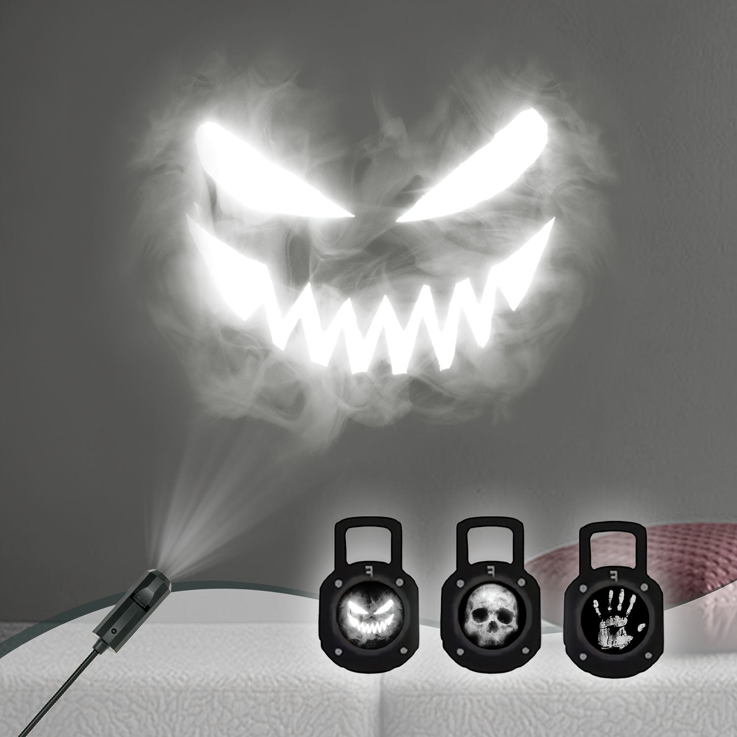 

Led Halloween Face Projector Lamp, Usb Powered, 360° Rotatable, , 3 With Palm Print & Projection, Non-waterproof, For Bedroom, Living Room, Ceiling Wall Decor, Lighting