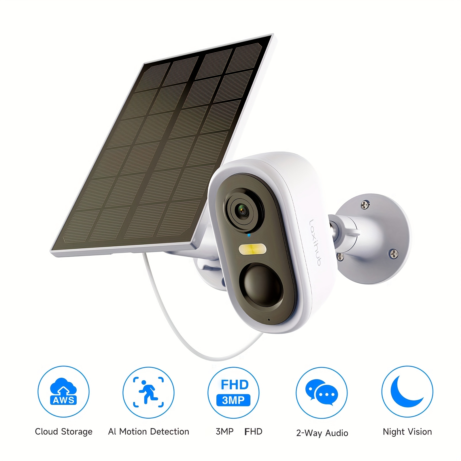 TEMU Laxihub Security Camera Wireless Outdoor, 1296p Fhd Solar Security Camera, Battery Powered Security Camera, Color Night Vision, 2.4ghz Wifi, Pir