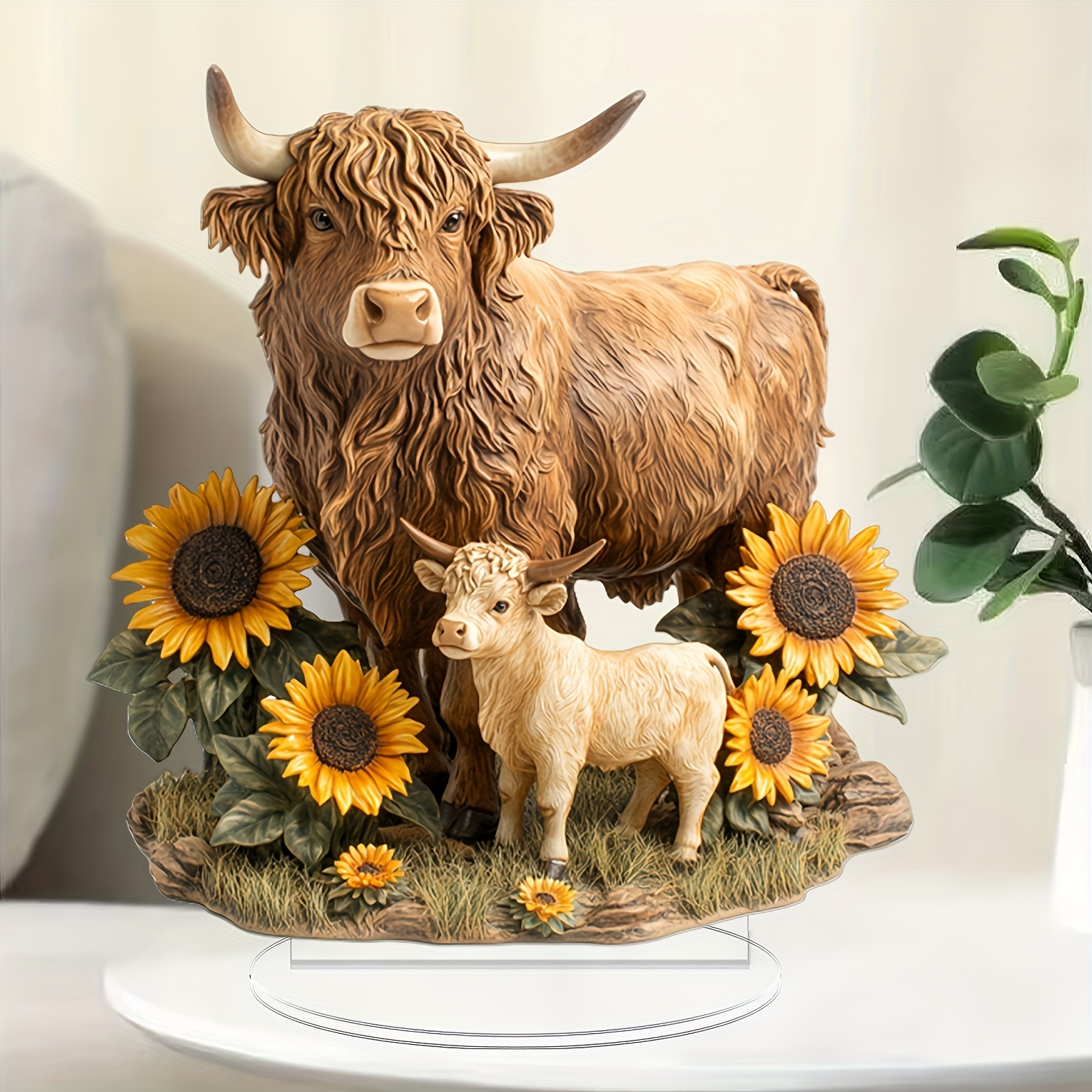 

2d Flat 1pc Vintage Bohemian Highland Cow Acrylic Tabletop Decor, Animal-themed Multipurpose Home And Office Ornament, Ideal For Party Decoration And Christmas Display, No Text Design