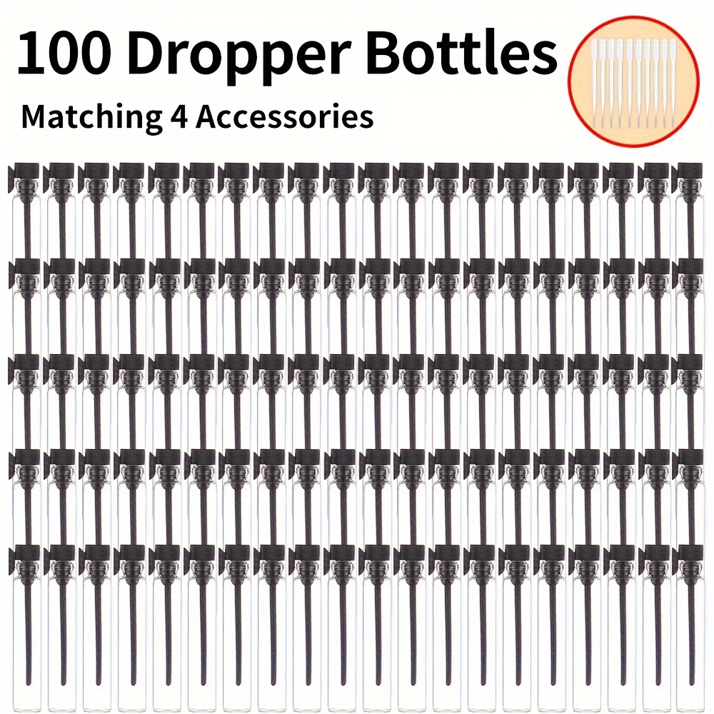 

100pcs+10 Accessories 1ml Glass Reusable Perfume Sample, Includes Dropper Bottles, .5ml Straws, Transparent Suitable For Perfume And Essential Oil Liquid Perfume Sample Bottle With 1ml