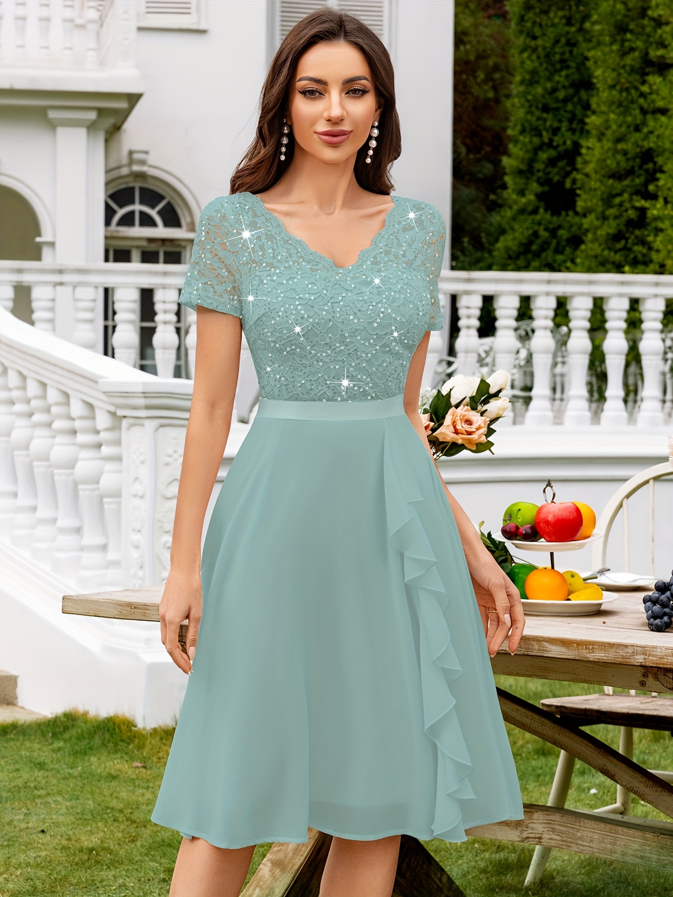 sachin and babi light blue dress Flowy Chiffon Dress Knee Length