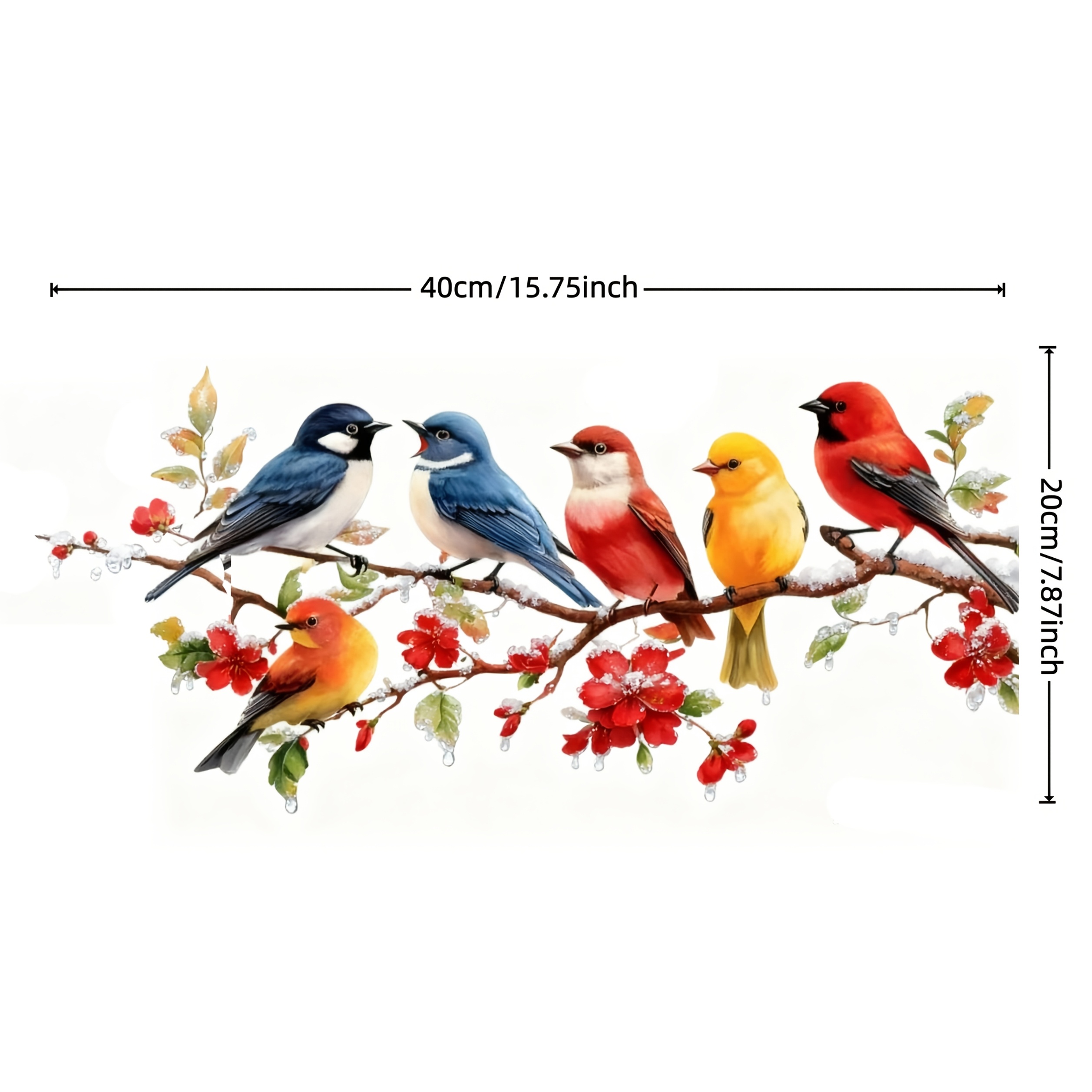 6 Birds On Plum Branches | Pvc Self-adhesive Decal, Reusable, Perfect For Bedroom, Bathroom, Refrigerator, Office Decor, Decoration, Semi-matte End