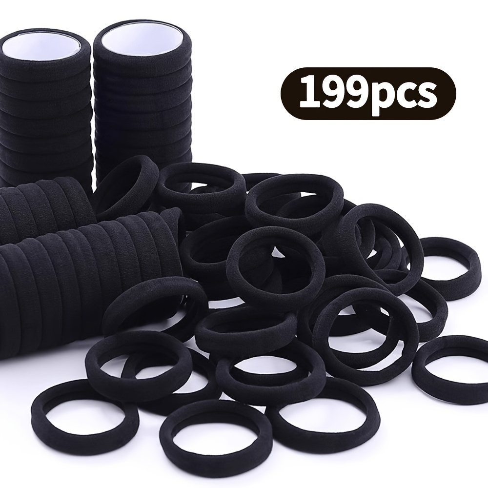 E-shop 199 Stück Damen Schwarze Einfache Elegante Hochelastische Haargummis, Große Kapazität Langlebige Haarbänder, Geeignet für Tägliche Ausflüge und