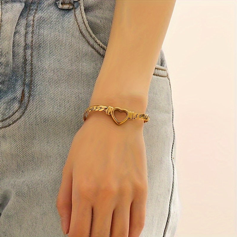 

Elegant Golden-tone Stainless Bracelet - Hypoallergenic, Adjustable For & Party Wear, Perfect Valentine's Day Gift For Her