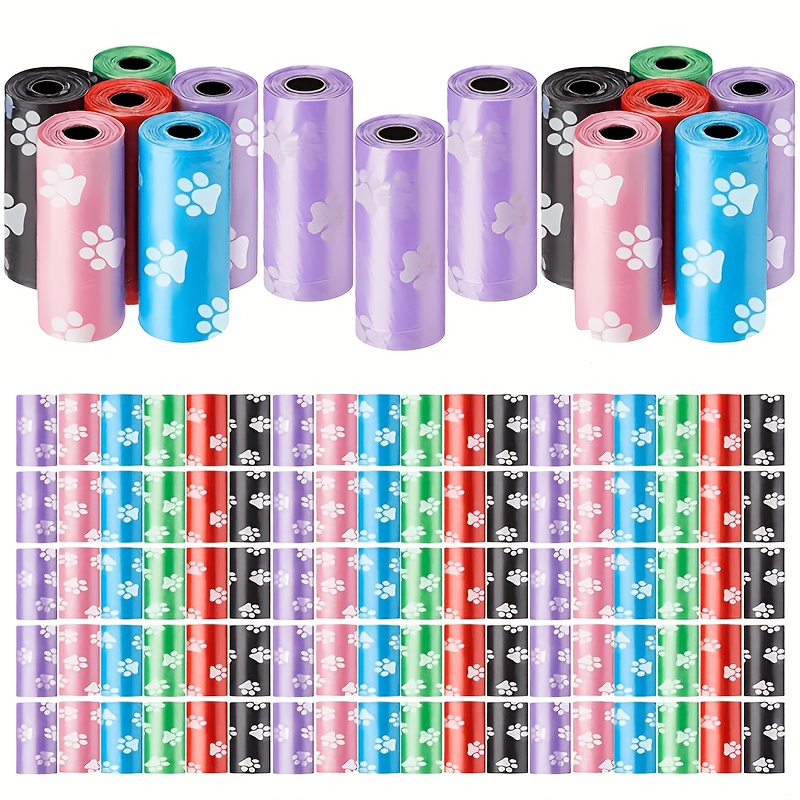 TEMU 225pcs-15rolls Dog Poop Bags, Plastic Disposable Dog Waste Bags, Suitable For Puppy Pet Waste, Outdoor , Travel, Mixed Colors (paw Print Style)