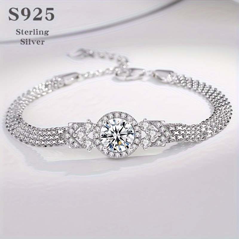 

S925 Sterling Silver 2 Carat Moissanite Adjustable Bracelet, 18k Golden Plated, Luxury Fine Jewelry For Women, 18g, Cake-shaped,