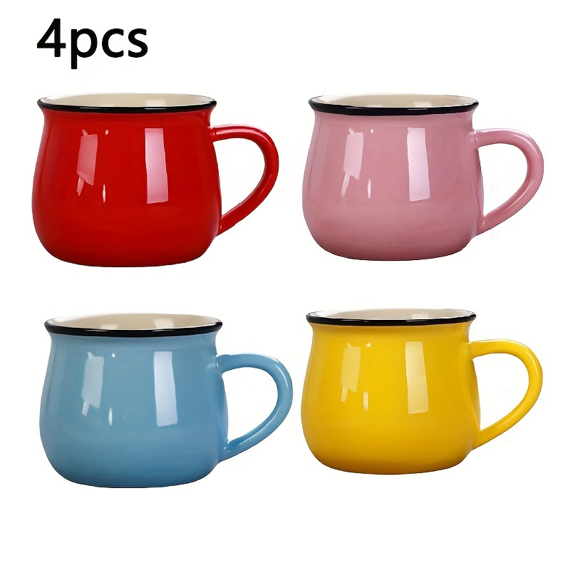 매력적인 세라믹 밀크 커피 컵 4개 세트, 아침 컵, 250ml/8oz - 뜨거운 음료와 차가운 음료 모두에 적합, 어머니날, 추수감사절, 크리스마스, 생일 및 부활절 선물로 이상적 - 내구성 있는 세라믹 소재로 제작, 전자레인지 사용 가능