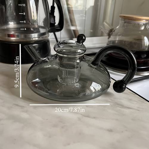 1pc elegant borosilicate glass teapot with black handle heat resistant clear round lid for tea cooking on and electric stove lovers gift fathers day gift tea cooking essentials heat resistant glass