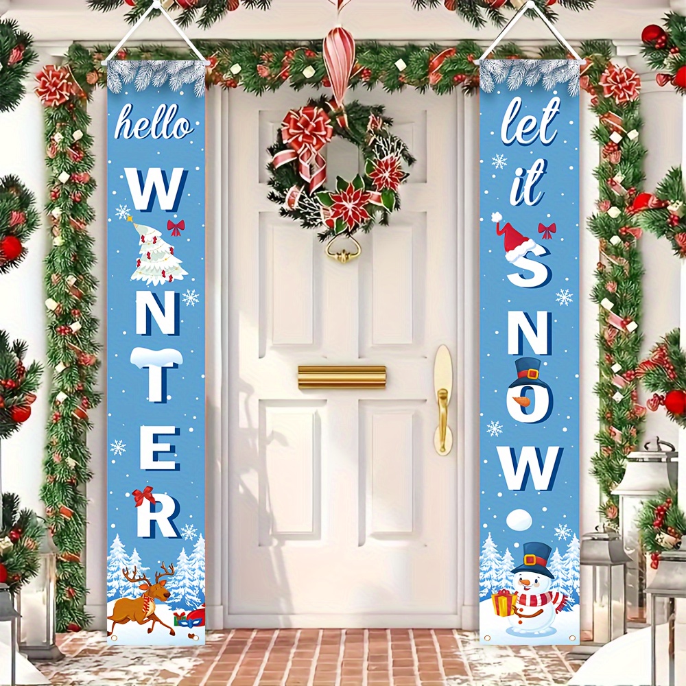 

Winter Christmas Door Hanging Decorations - 1 Pair Polyester Banners With Snowman, Reindeer & Designs, Multipurpose Holiday Decoration For Home & Party, No Electricity Needed