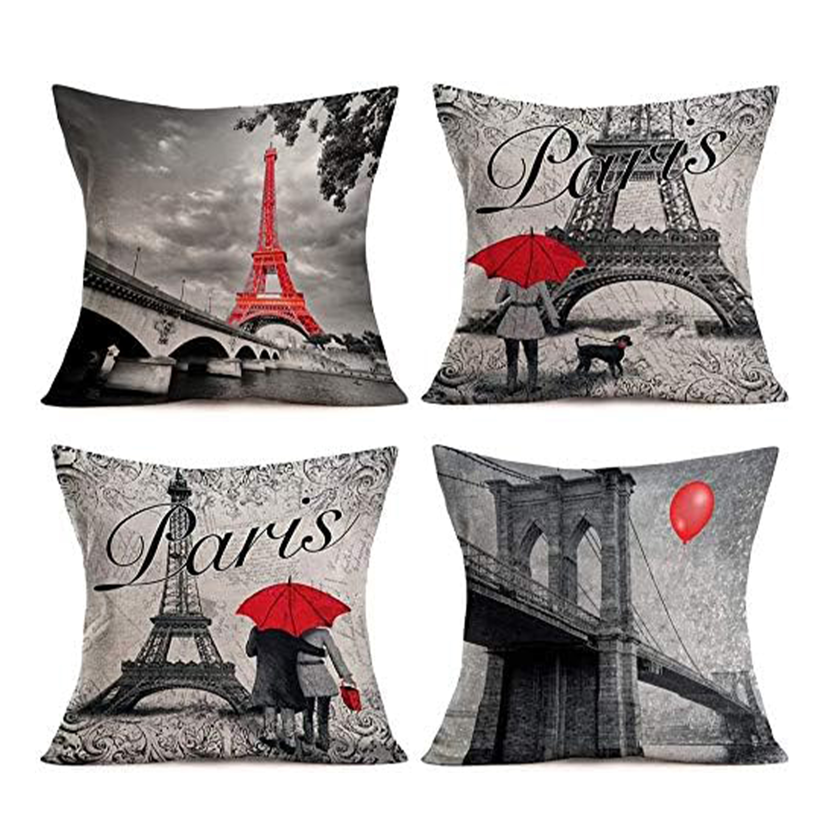 

4pcs Set Vintage French & Pillow Covers - European Bridge Design, Zip Closure, Machine Washable - Home & Sofa Decor, 16x16/18x18/20x20 Inches