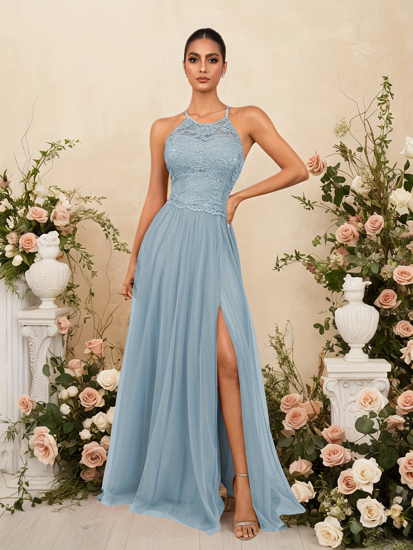 sachin and babi light blue dress High Slit Prom Dresses
