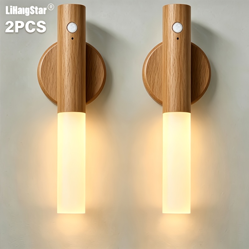 TEMU Lihangstar 2pcs -sensing Wall-mounted Night Lights, Motion-sensing Night Lights, Magnetic Wall Lights, Rechargeable Led Wall Lights, And