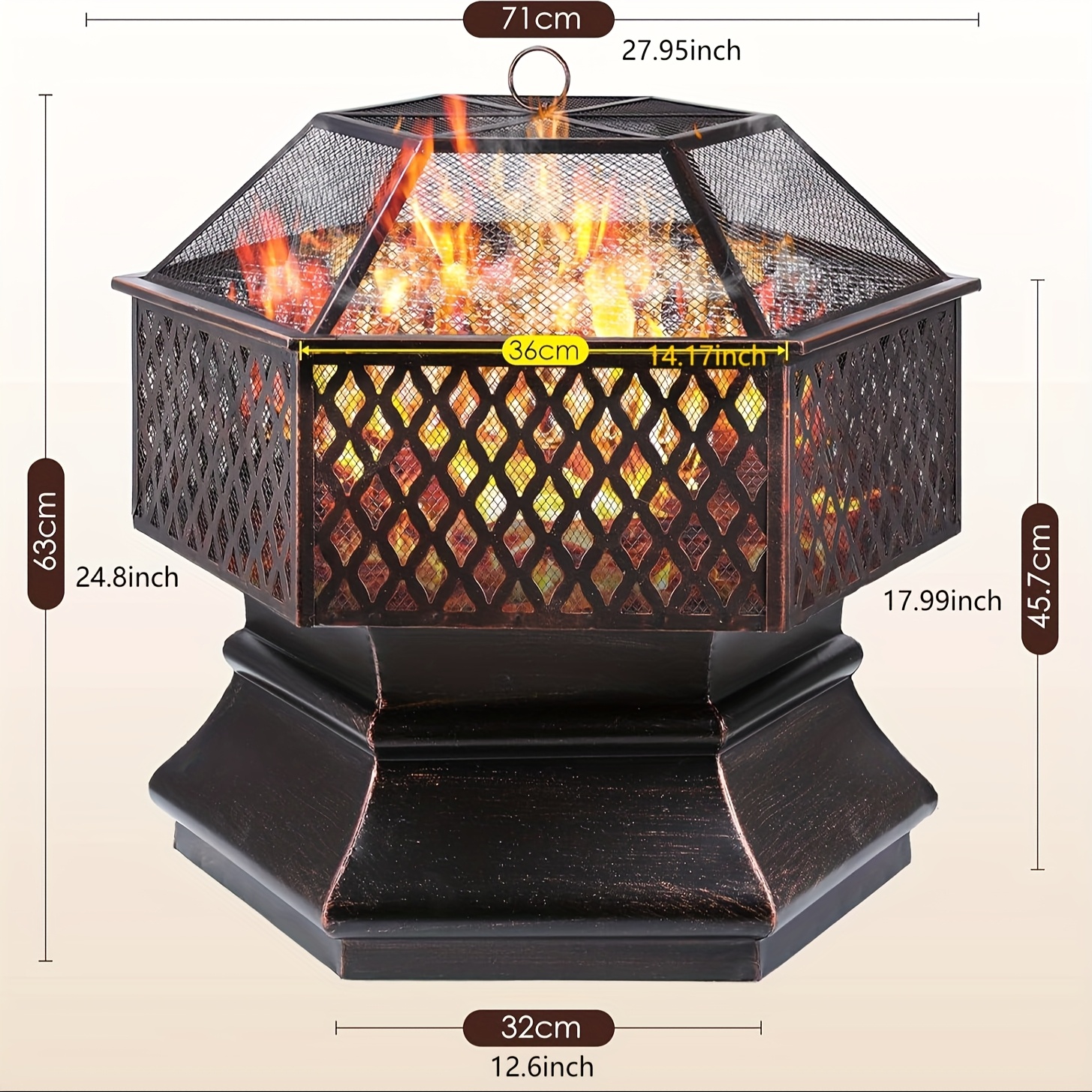Fire Bowl, Fire Basket With , Fire Bowls For The Garden, Hexagonal Outdoor Fireplace With Poker Charcoal Grate, Solid And Stable, For Heating