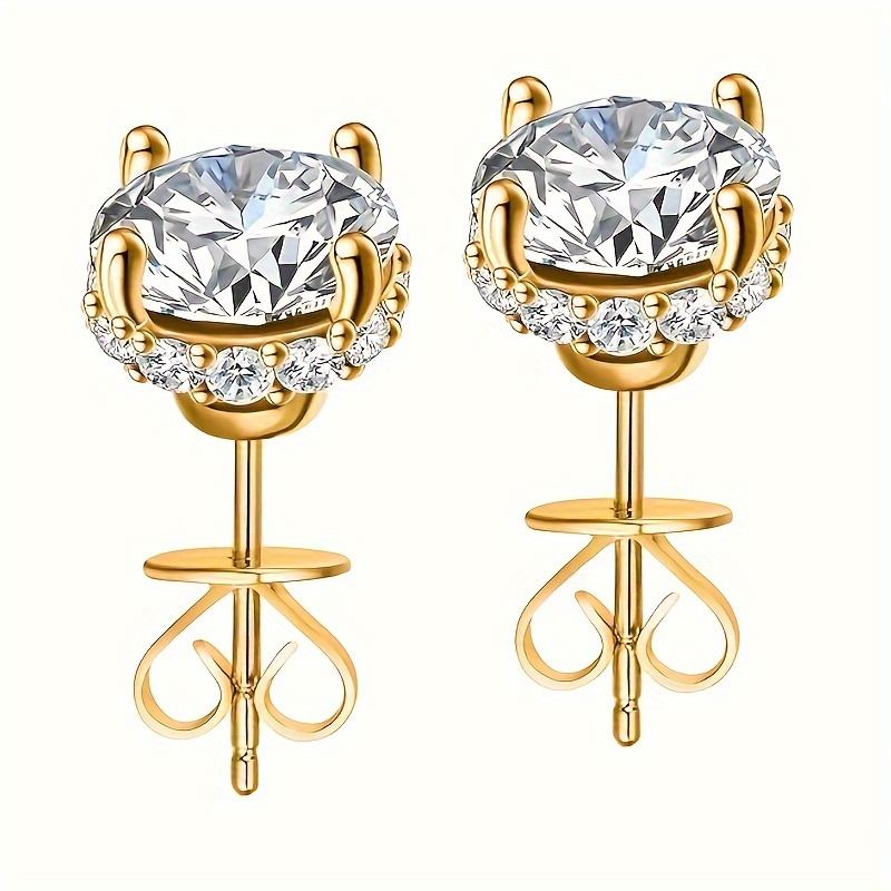 

Elegant 18k Gold-plated 925 Silver Stud Earrings With Sparkling 2 Carat Moissanite - Ideal For Engagement, Wedding, Anniversary, And Christmas Gifts - Fashion Accessory For And Parties, , Gemstone,