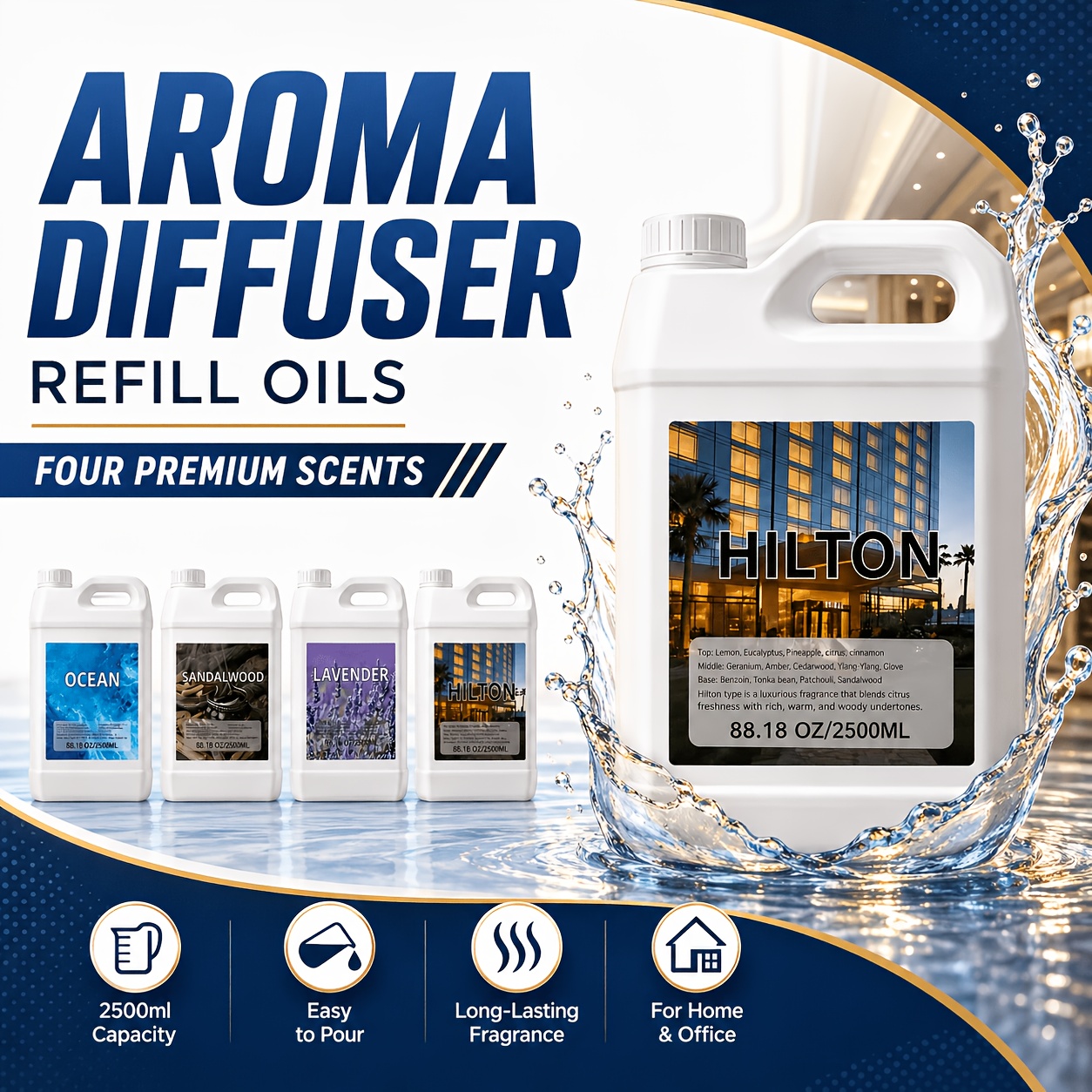 Large Capacity 2.5l Diffuser Refill Essential Oil Set Suitable For , Multi-scent Odor Eliminator With Plastic Refills, -free Oil For Diffusers, For Space Freshener, Holiday & Everyday Use Gift