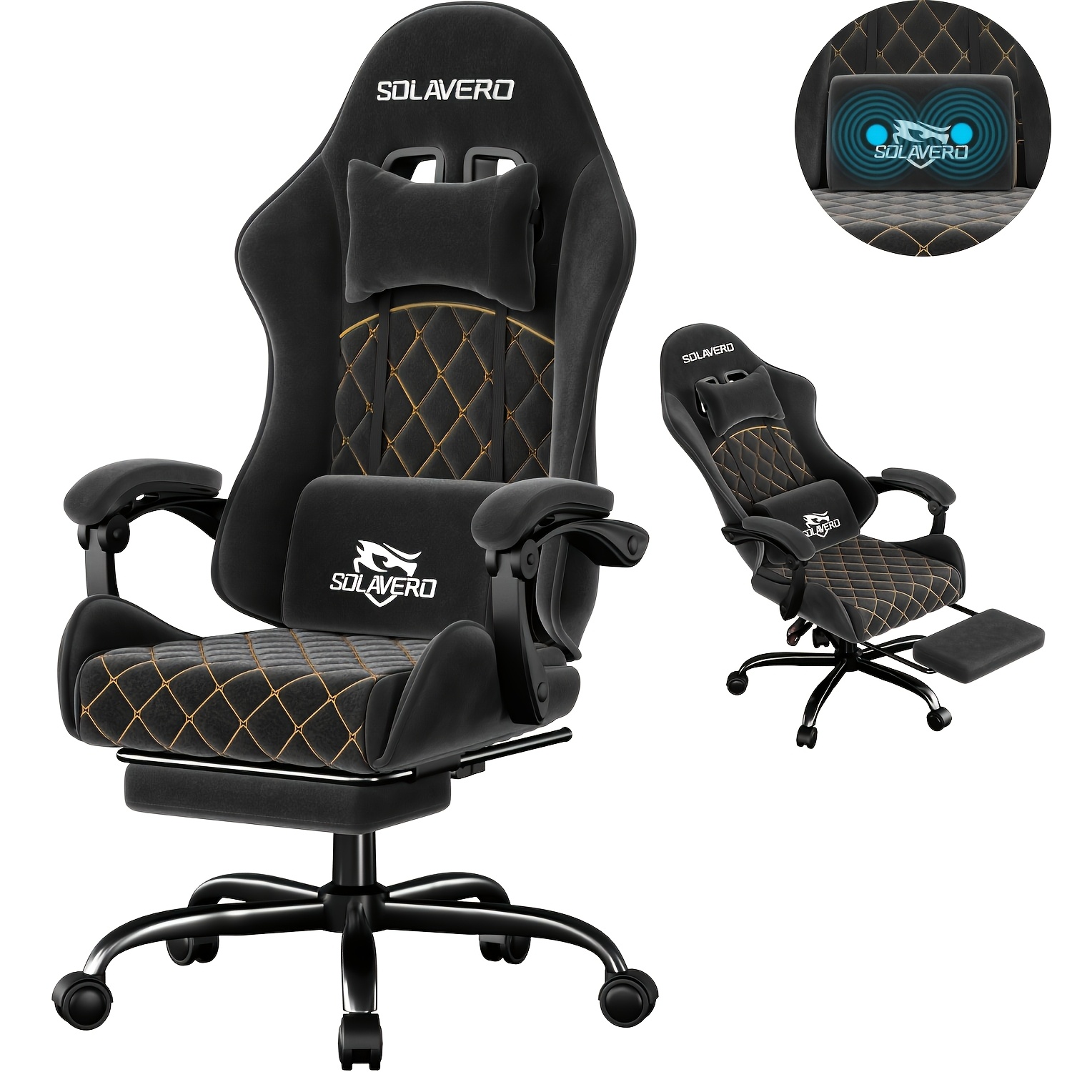 Gaming Chair With Armrests, Velvet Desk Chair, Ergonomic Computer Chair For Adults, Massage Game Chair With Headrest For Office & Gaming
