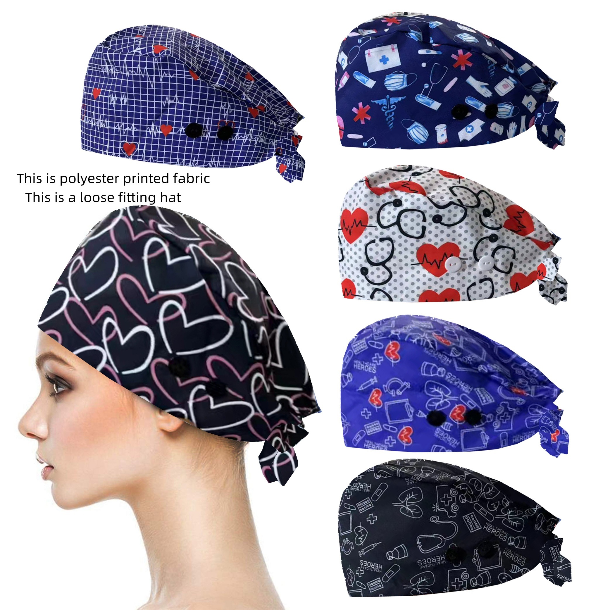 

Unisex Scrub Cap With Button - Comfortable, Stretchy Polyester Printed Work Hat For Women & Men Hats For Women Cap Sleeve Tops For Women