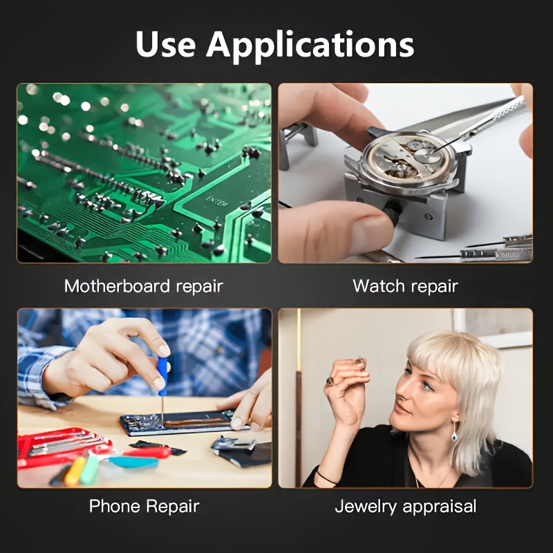 2 piece high magnification led magnifying glass 8x 15x 23x dual head   usb fast charging abs durable   making magnifying glass adjustable ear rest electronic repair and precision work tool   with two extra Product details 4