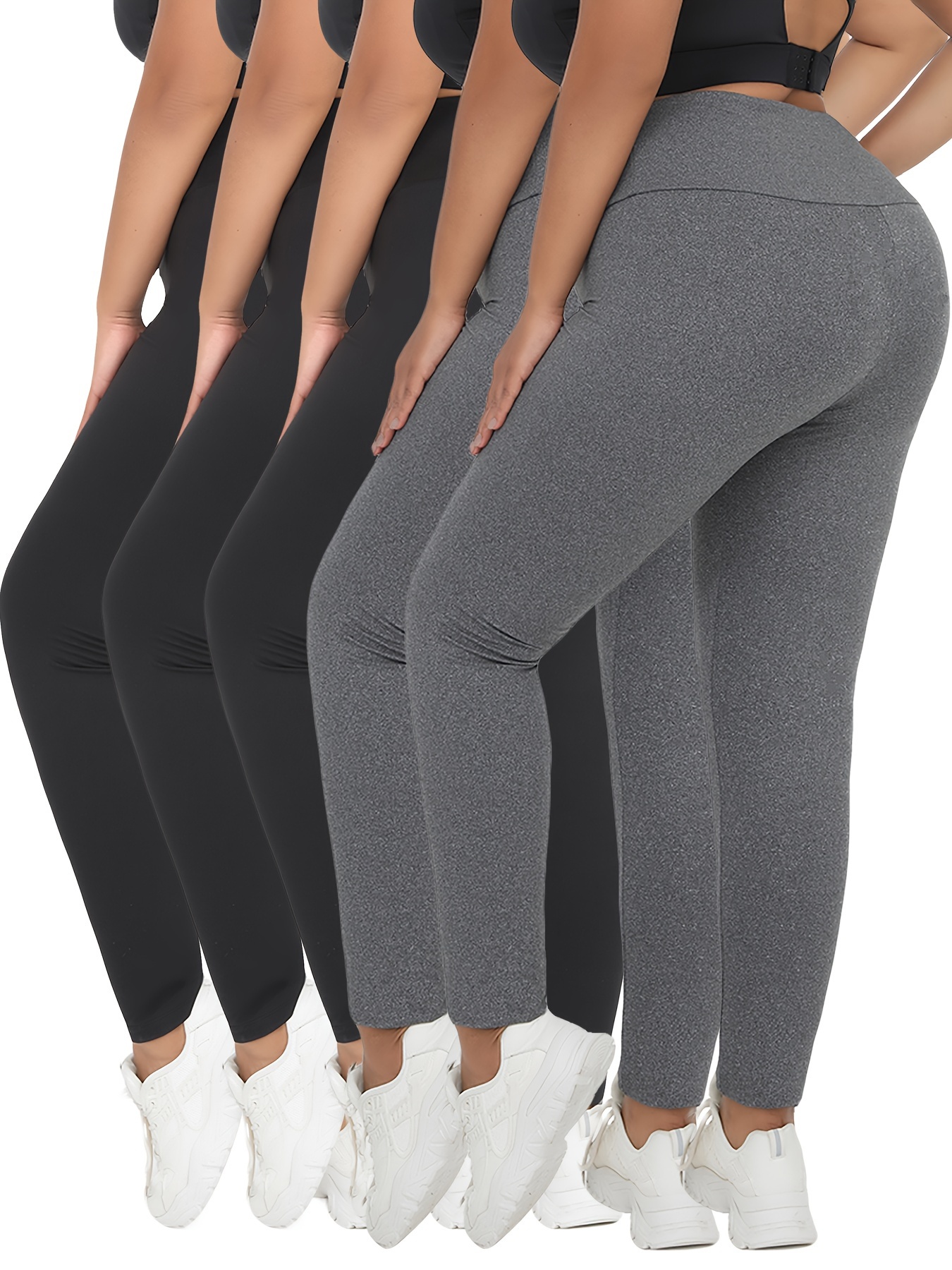 Plus Size Sports Leggings Women's Plus Solid Fleece Lined - Temu