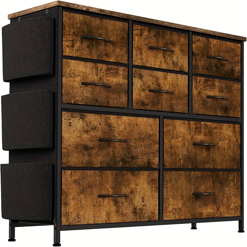 Image of Dresser For Bedroom With 10 Drawers, Dressers & Chest Of Drawers, Long Fabric Storage Drawer With Tabletop For Room, Closet, Hallway