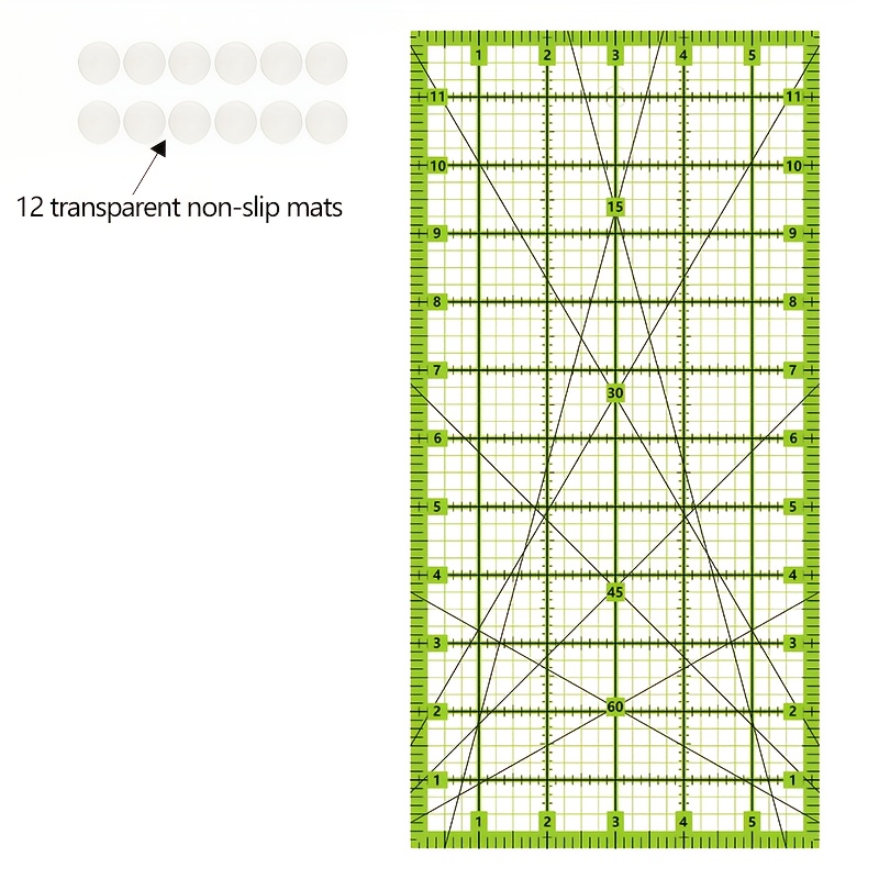 TEMU 1 règle en acrylique transparent - Rose, Jaune, Vert, Antidérapante, Haute Qualité, Adaptée à de la couture et du patchwork, Gabarit de quilting