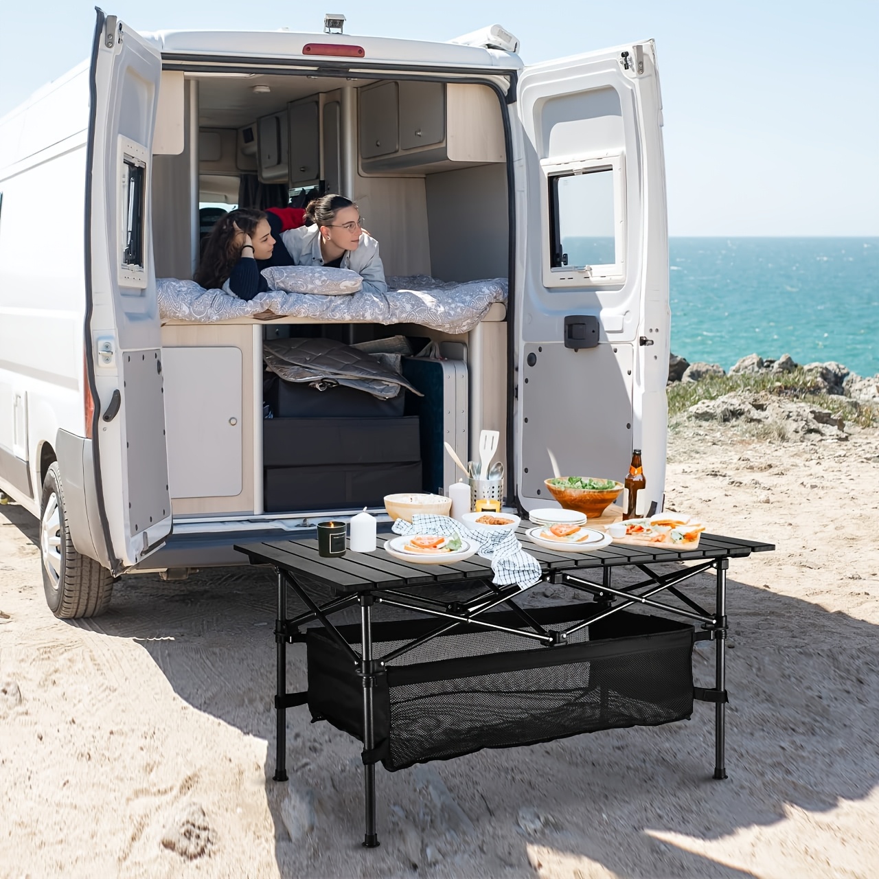 Lightweight Aluminum Folding Camping Table Portable Roll-Up Design for Outdoor, Camping, Beach, BBQ, Patio, And Picnic, Durable & Waterproof with Carrying Bag