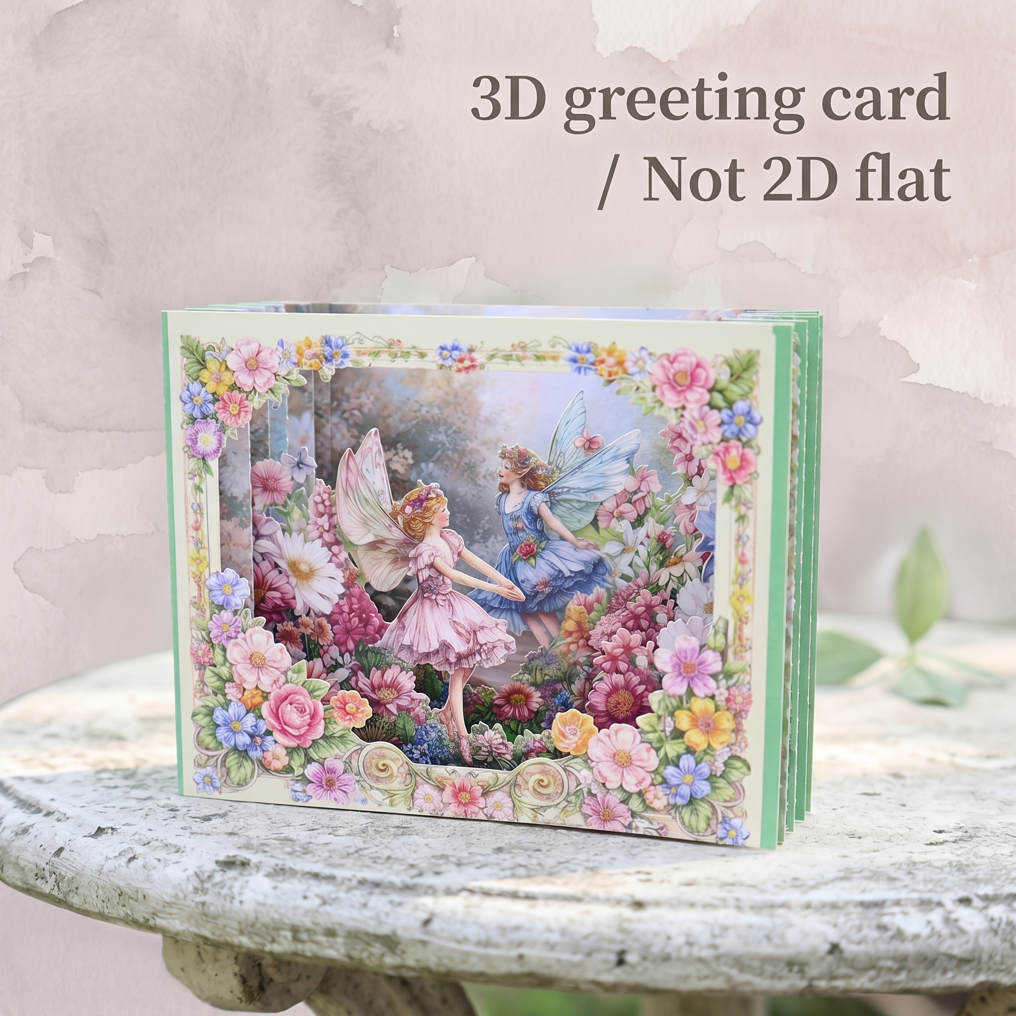 TEMU 1pc Of 3d Pop-up Floral Fairy Greeting Card With Envelope, Handmade . Suitable For Mother's Day, Birthdays, Thank You Notes, Wishes, And ""