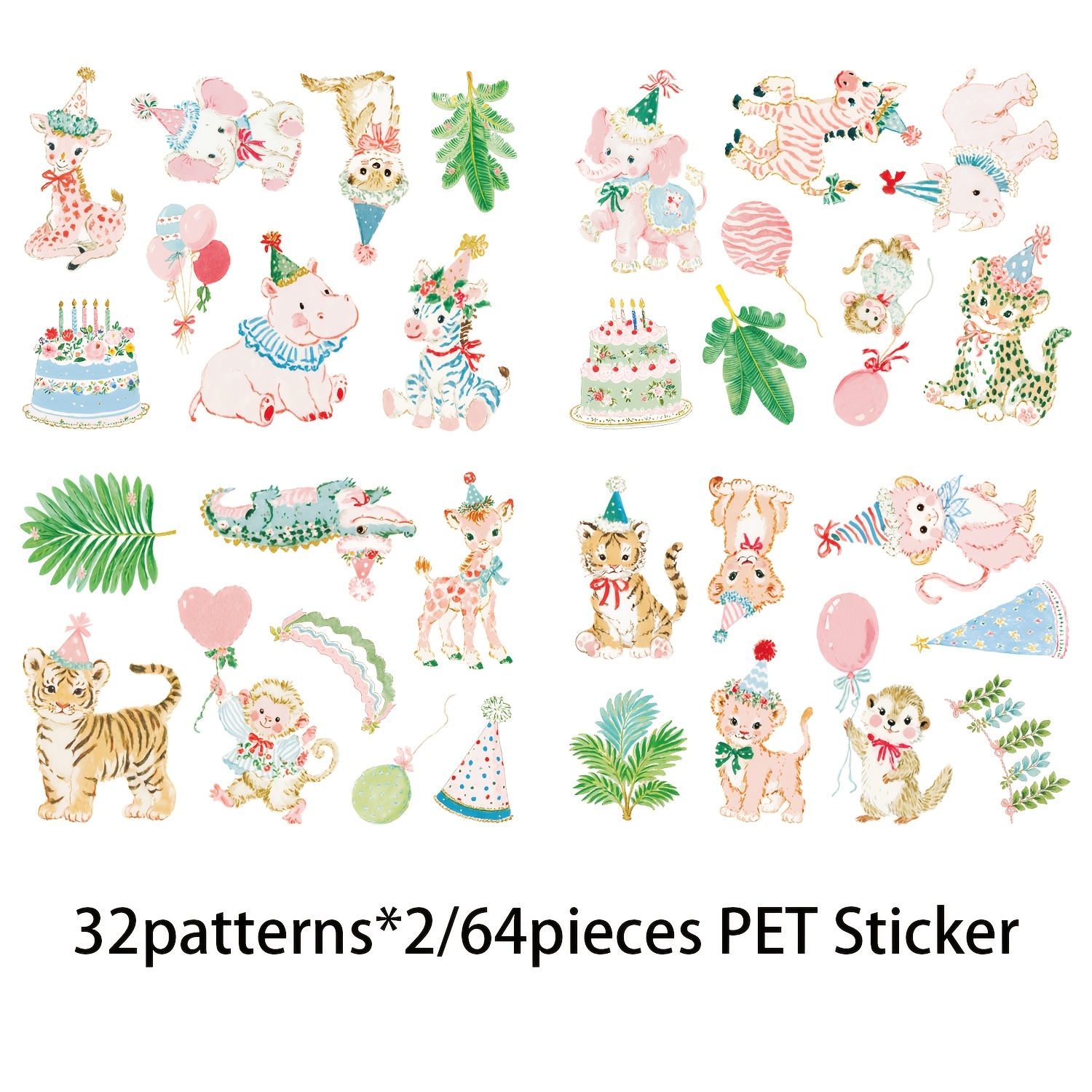 TEMU Jaiiman 64pcs Pet Retro Party Self-adhesive Scrapbook Sticker Pack, With Vintage Animals, , Transparent Decoration Decals, For Pet Birthday, Pet