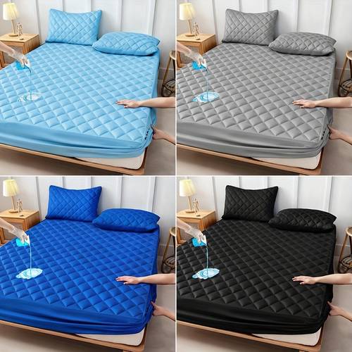 1pc Cooling Waterproof Mattress Protector For Children, Cool And Comfortable, Layered Fitted Sheet, Solid Color Bedding Design, 9-15 Inches Deep Pocket, Ideal For Bedroom, Guest Room And Hotel Mattress Protection, Available In Random Colors