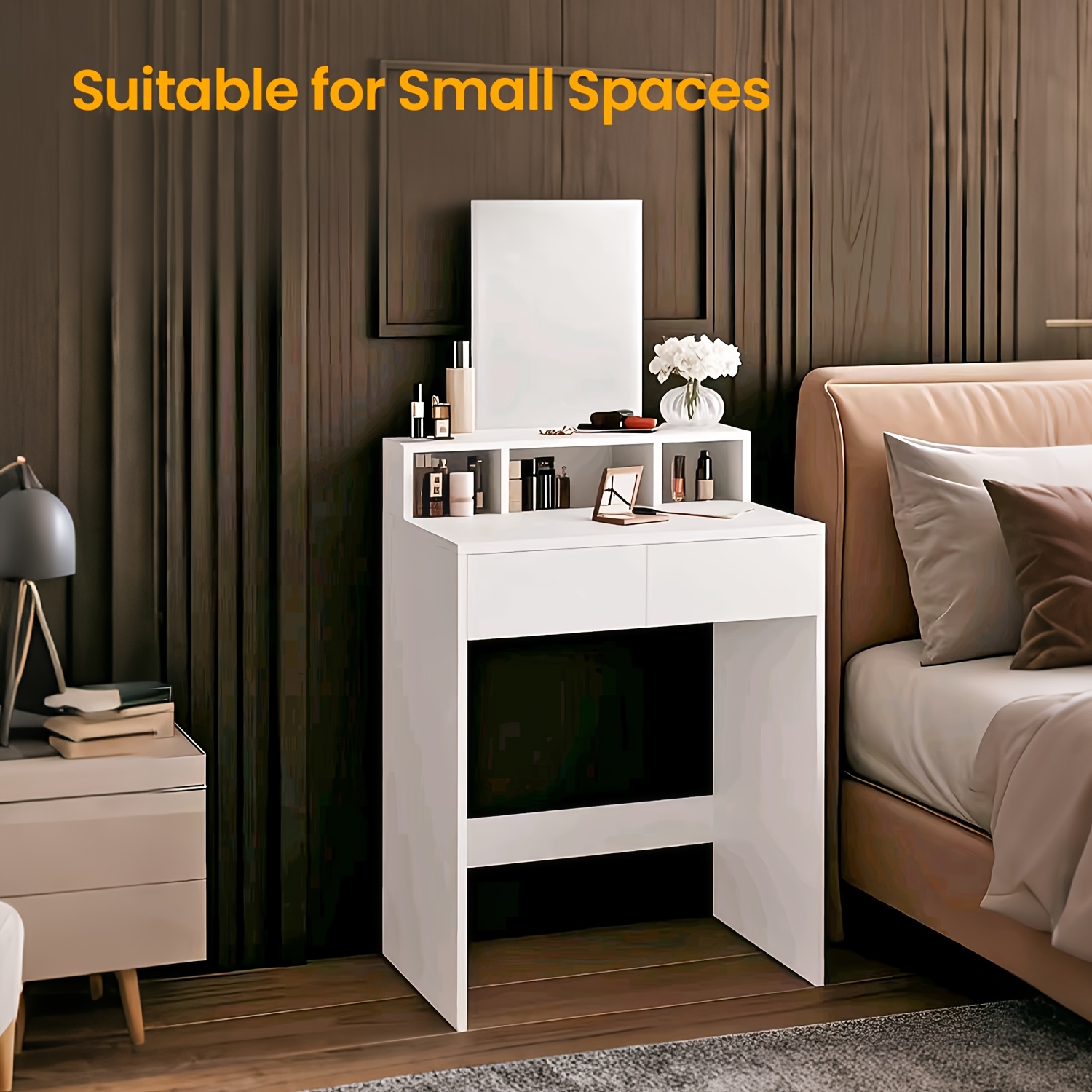 Dressing Table with Mirror and 2 Drawers