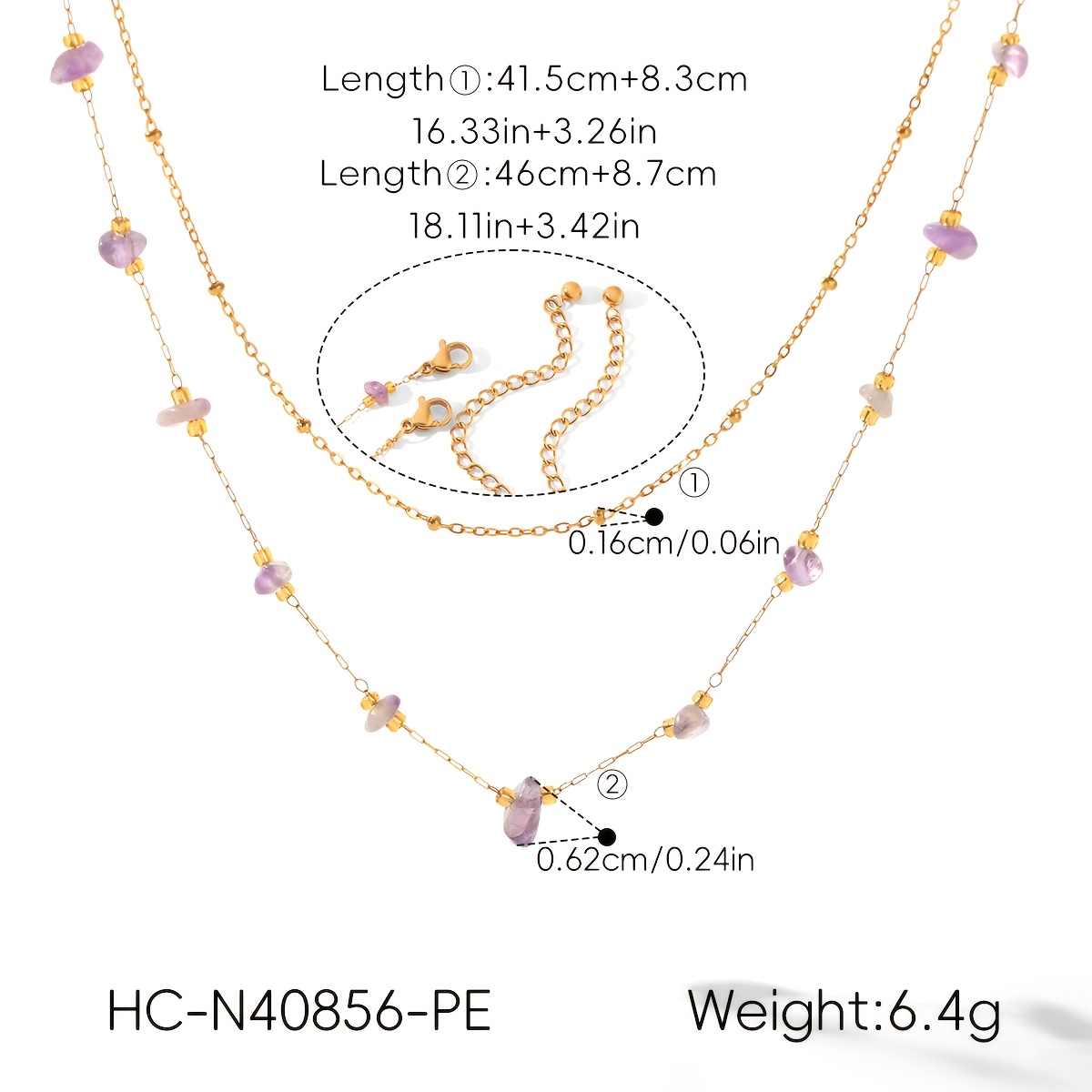 2pc Adjustable Natural Stone Chip Layered Necklace Set for Women