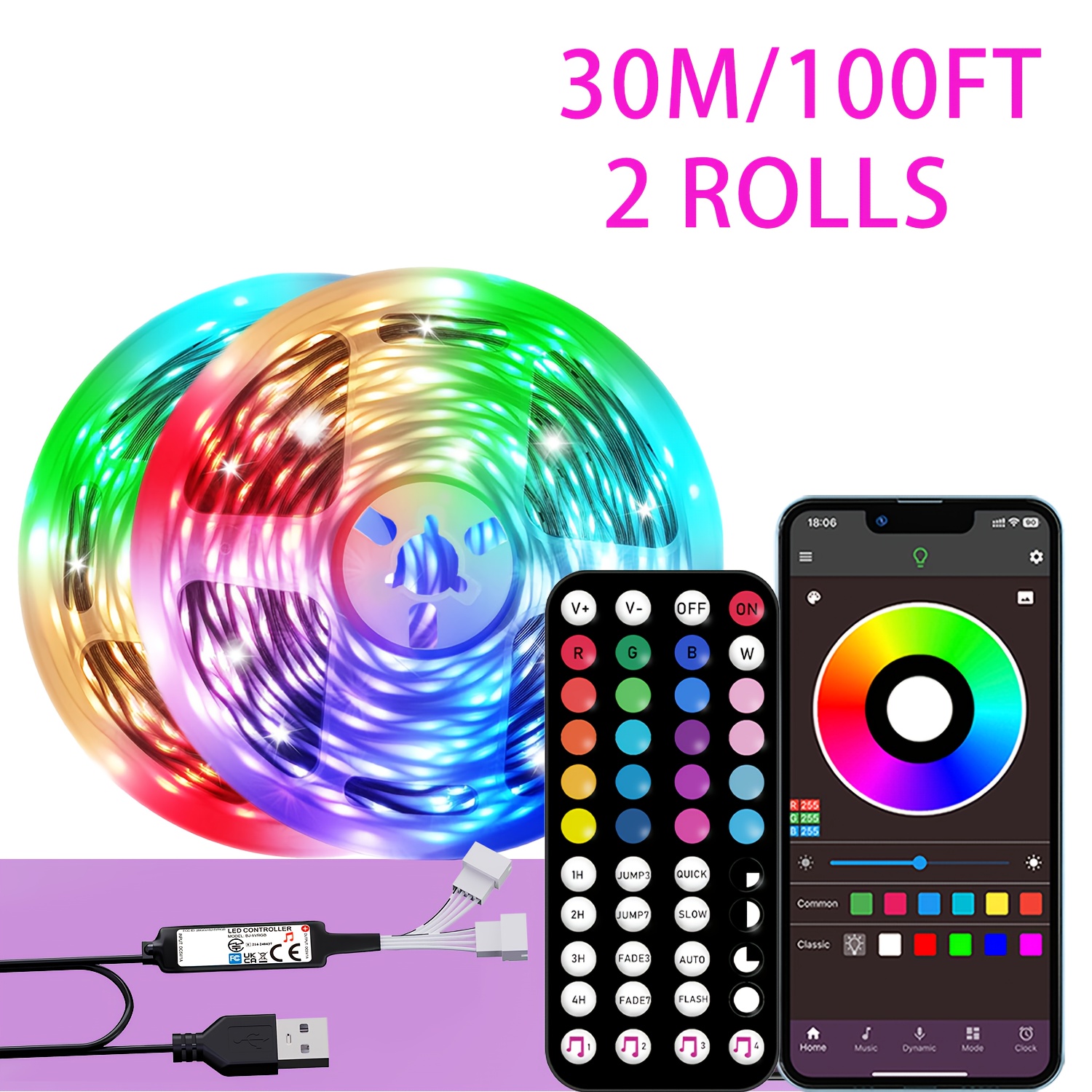 Image of Nbbuff Smart Led Strip Light, Remote And App Control, Bedroom Rgb Light, With Timer, Music Sync, For Room Decoration, Ceiling, Living Room, Wedding, Halloween, Birthday Party, Christmas Decor