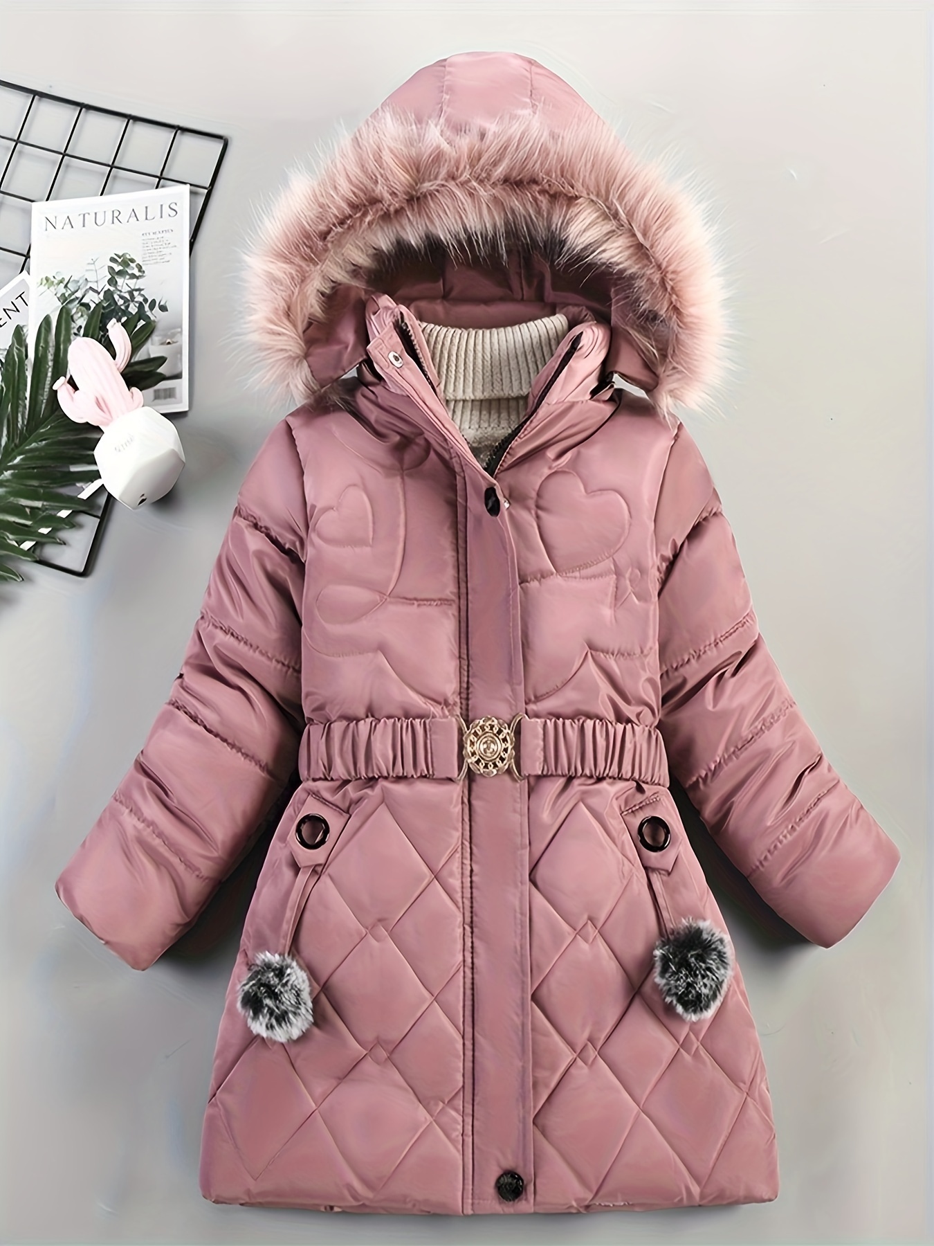 Korean Kids Girls Winter Fur Hooded Warm Long Woolen Coat Jacket Trench  Parka #
