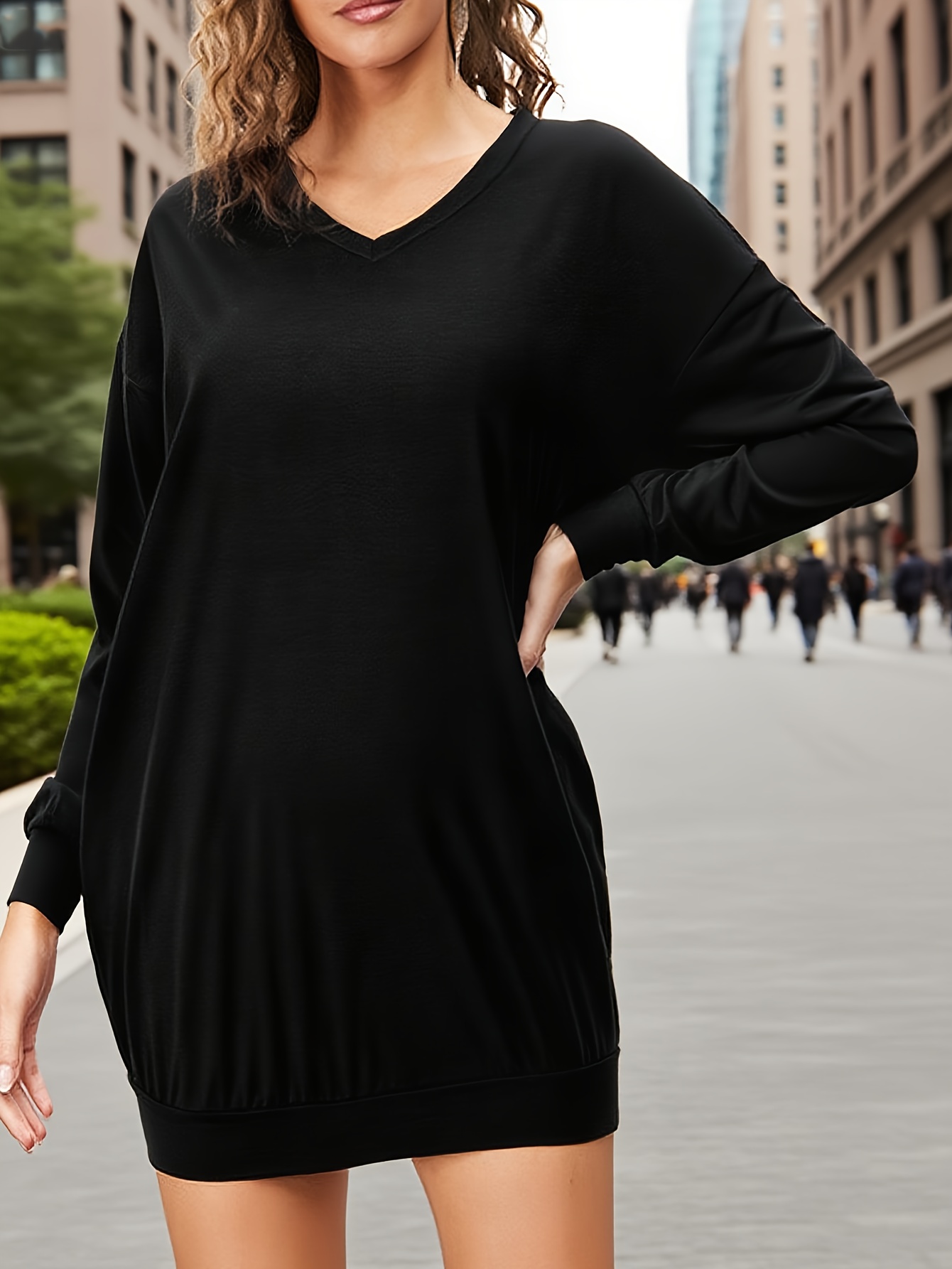 plus size plus size elegant stylish v neck long sleeve mini - Temu