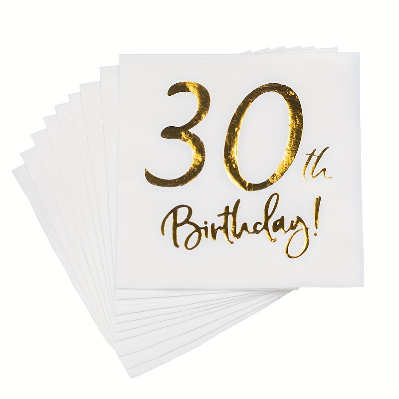 E-shop 50 Elegante 30 Geburtstagsparty Servietten - 2-lagige Einweg-Servietten mit Goldfolien-Design, Geburtstags-Tischdeko Dekorative