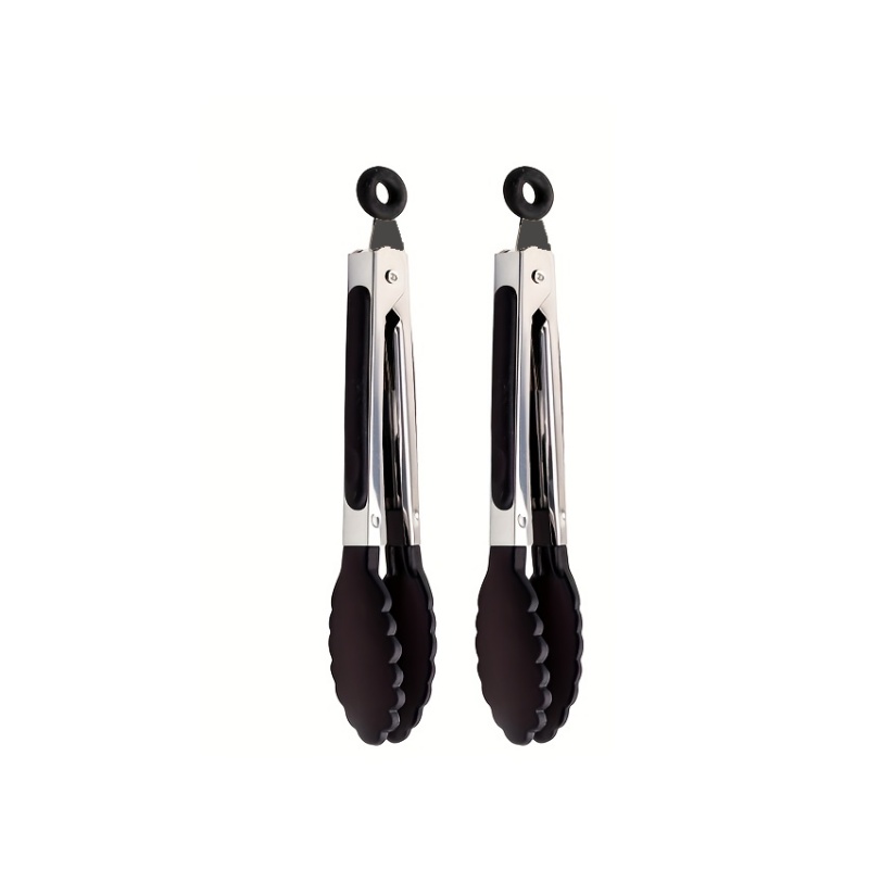 TEMU 2pcs Stainless Steel Cooking Tongs With Heads- 7-inch Small Tongs, Heat-resistant Cooking Tongs, Mini Locking Food Tongs For Cooking, Salads,