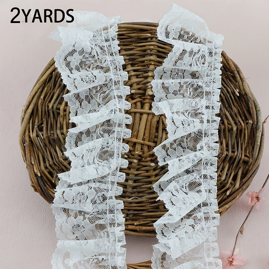 TEMU YWLI Weißer Rüschenspitzenbesatz, Kalkspiegel-Nylon-Spitzenband, zum Nähen von Kleidung, Hochzeitskleid, handgemachte Dekoration, Vorhänge,