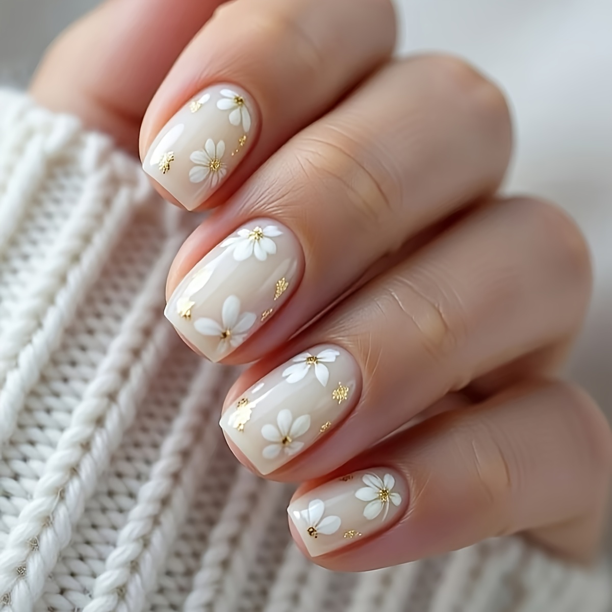 TEMU A Full Set Of 24 Short Square-shaped Artificial Nails Featuring A Sweet, Cool, And Pearlescent White . Includes 1 Self-adhesive Applicator And 1