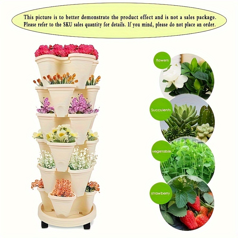 Stackable Plastic Garden Planter Pots - 2 Set Vertical Gardening ...