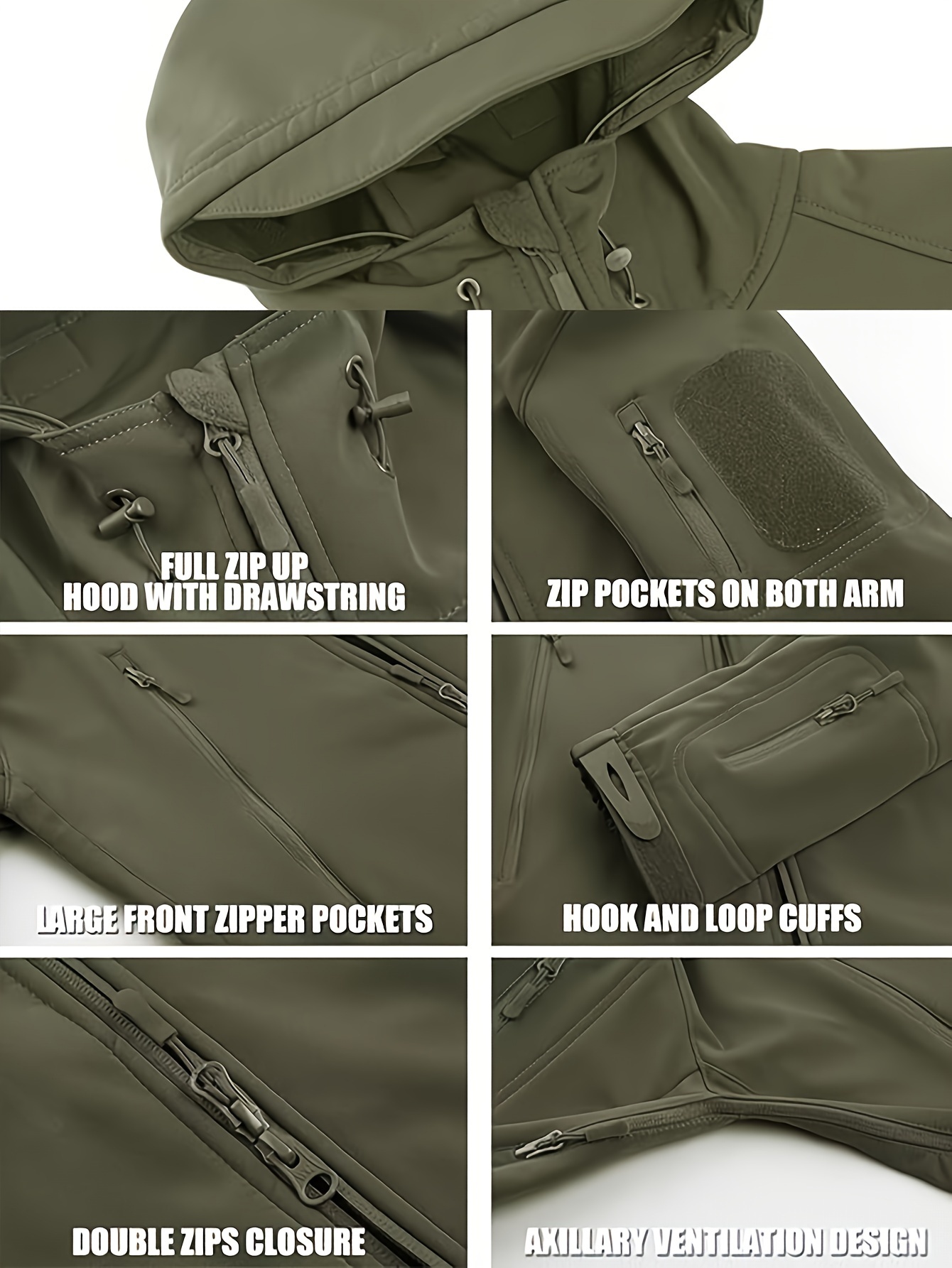 Men's Soft Shell Jacket for Winter, Hooded Tactical Training Wear