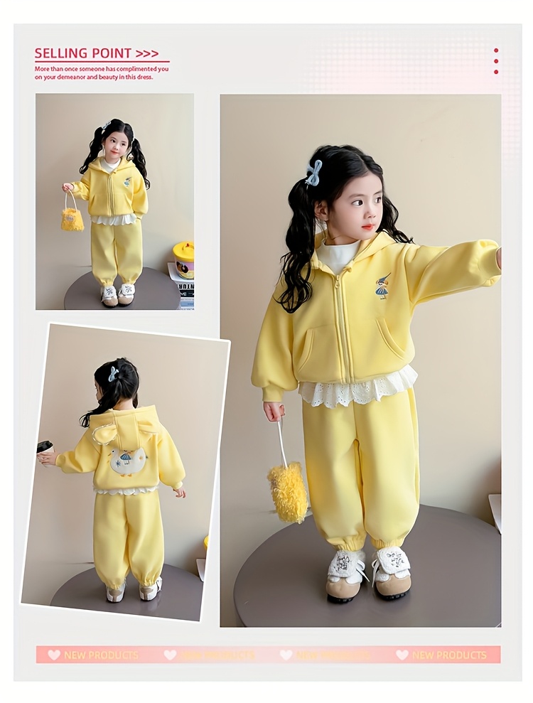 girls cartoon plus velvet thickened hooded sweatshirt trousers suit autumn and winter 2025   trendy baby girl cute cartoon plus velvet casual sports suit two piece suit trendy for outdoor Product details 0
